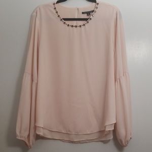 Blush Jeweled Neckline Chiffon Top